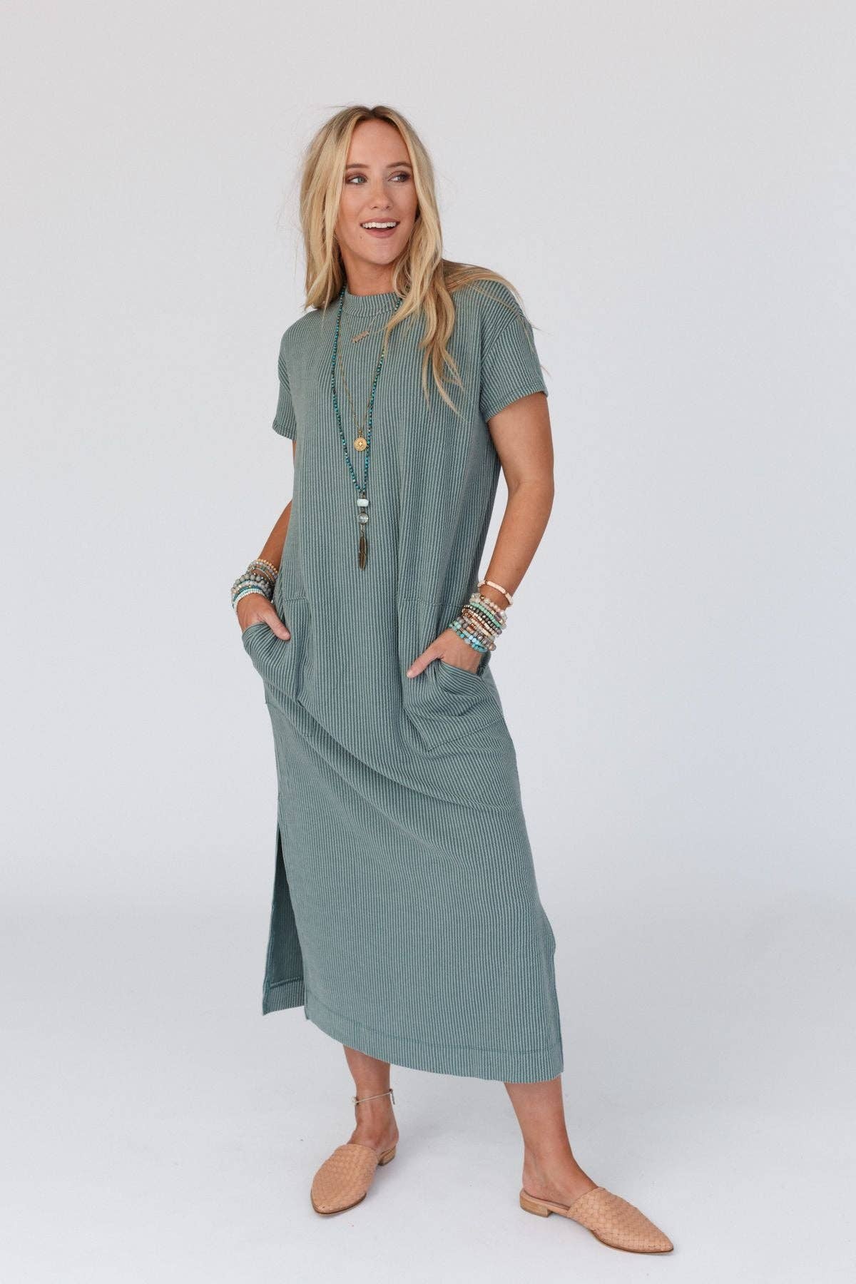 Three Bird Nest |Easy Days Maxi Slit Tee Dress