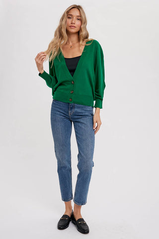 Dolman Sleeves Spring Cardi in Forest Green