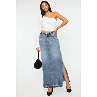 Medium Wash Side Slit Maxi Skirt I Kancan
