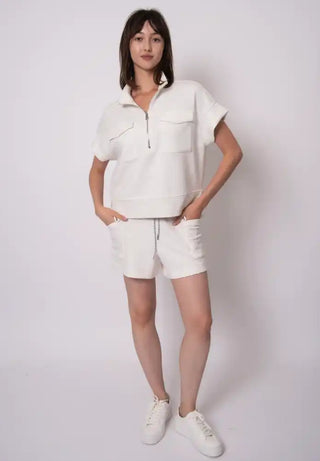Dua Signature Soft Knit Half Zip Top (Ivory Mel)
