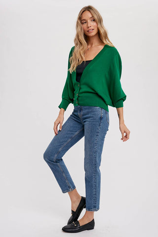 Dolman Sleeves Spring Cardi in Forest Green