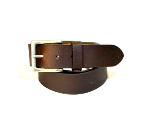 Deep Brown Brown Leather Belt with Silver Buckle