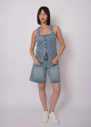 Vesta Stretch Denim Button Up Vest
