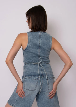 Vesta Stretch Denim Button Up Vest